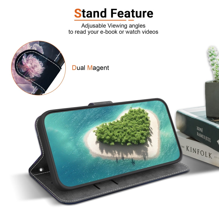 For iPhone 16e Crystal Texture Colored Drawing Leather Phone Case(Purple Peony) by bashfashion