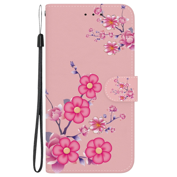 For iPhone 16e Crystal Texture Colored Drawing Leather Phone Case(Cherry Blossoms) by bashfashion