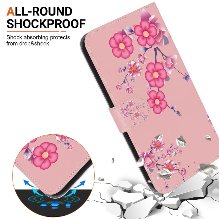 For iPhone 16e Crystal Texture Colored Drawing Leather Phone Case(Cherry Blossoms) by bashfashion