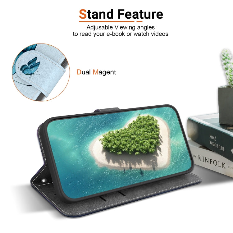 For iPhone 16e Crystal Texture Colored Drawing Leather Phone Case(Blue Pansies) by bashfashion