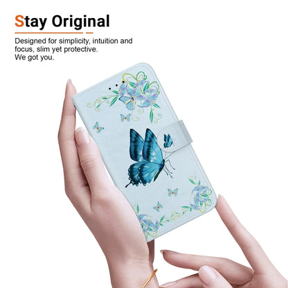 For iPhone 16e Crystal Texture Colored Drawing Leather Phone Case(Blue Pansies) by bashfashion