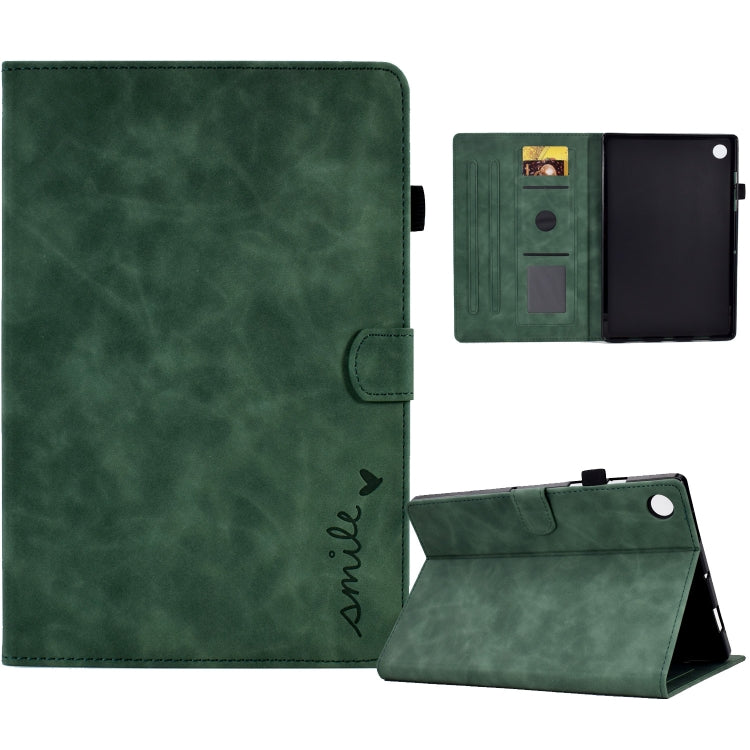For Samsung Galaxy Tab A11 / A9 Embossed Smile Flip Smart Leather Tablet Case(Green) by bashfashion