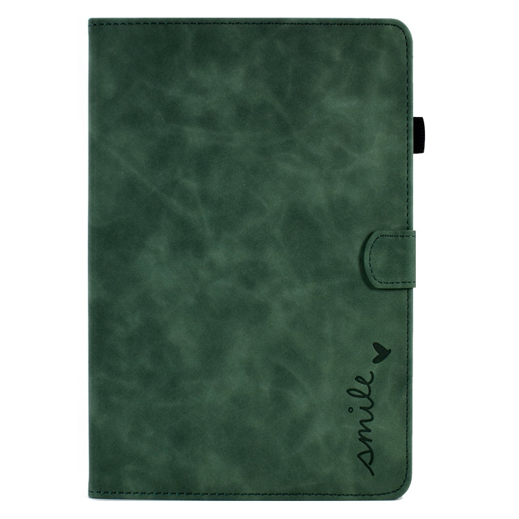 For Samsung Galaxy Tab A11 / A9 Embossed Smile Flip Smart Leather Tablet Case(Green) by bashfashion