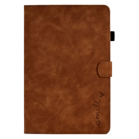 For Samsung Galaxy Tab A11 / A9 Embossed Smile Flip Smart Leather Tablet Case(Brown) by bashfashion
