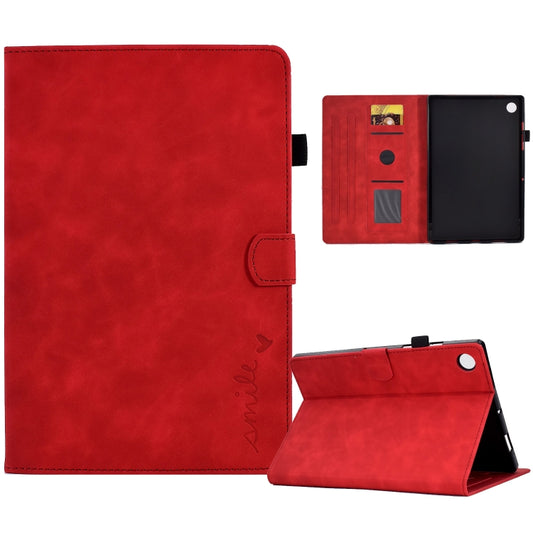 For Samsung Galaxy Tab A11 / A9 Embossed Smile Flip Smart Leather Tablet Case(Red) by bashfashion