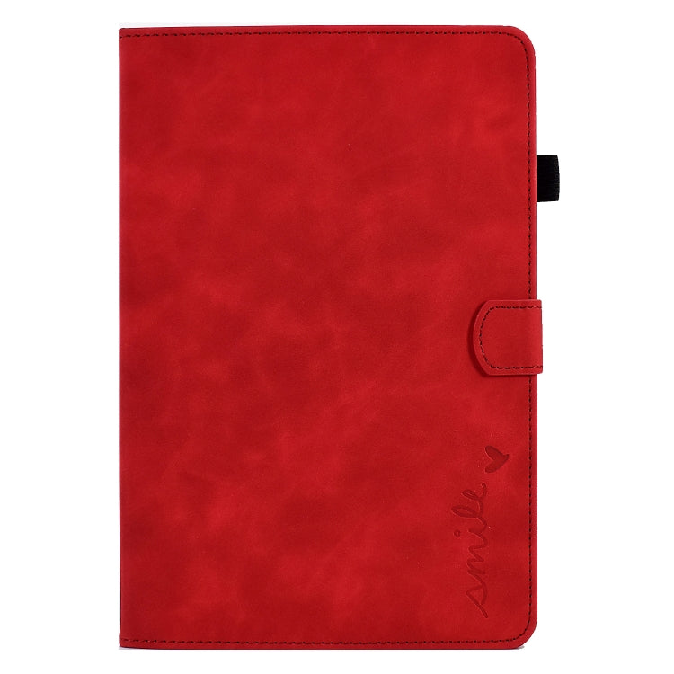 For Samsung Galaxy Tab A11 / A9 Embossed Smile Flip Smart Leather Tablet Case(Red) by bashfashion