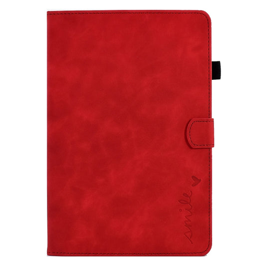 For Samsung Galaxy Tab A11 / A9 Embossed Smile Flip Smart Leather Tablet Case(Red) by bashfashion