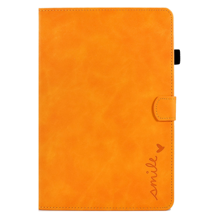 For Samsung Galaxy Tab A11 / A9 Embossed Smile Flip Smart Leather Tablet Case(Khaki) by bashfashion