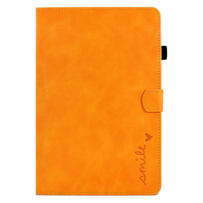 For Samsung Galaxy Tab A11 / A9 Embossed Smile Flip Smart Leather Tablet Case(Khaki) by bashfashion