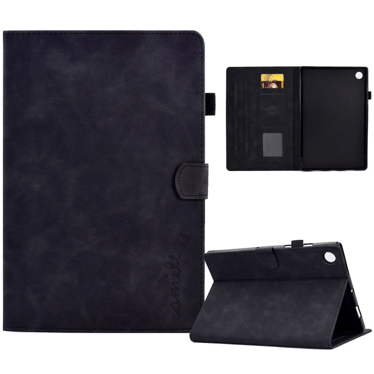For Samsung Galaxy Tab A11+ / A9+ Embossed Smile Flip Smart Leather Tablet Case(Black) by bashfashion