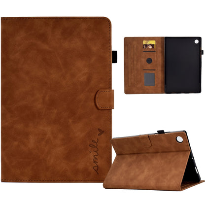 For Samsung Galaxy Tab A11+ / A9+ Embossed Smile Flip Smart Leather Tablet Case(Brown) by bashfashion