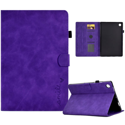 For Samsung Galaxy Tab A11+ / A9+ Embossed Smile Flip Smart Leather Tablet Case(Purple) by bashfashion