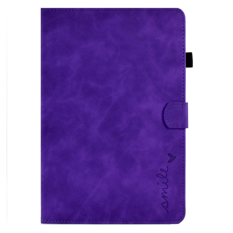 For Samsung Galaxy Tab A11+ / A9+ Embossed Smile Flip Smart Leather Tablet Case(Purple) by bashfashion
