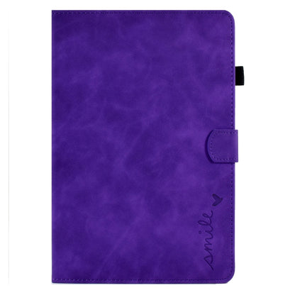 For Samsung Galaxy Tab A11+ / A9+ Embossed Smile Flip Smart Leather Tablet Case(Purple) by bashfashion