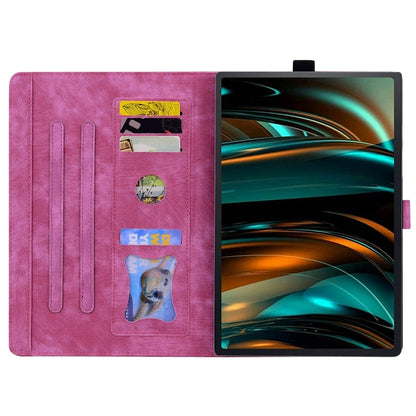 For Samsung Galaxy Tab A11+ / A9+ Cartoon Sakura Cat Embossed Leather Tablet Case(Rose Red) by bashfashion