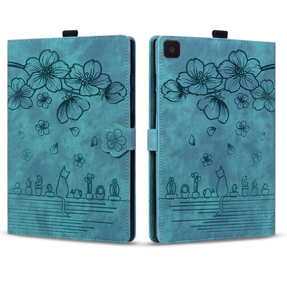 For Samsung Galaxy Tab A7 Lite Cartoon Sakura Cat Embossed Leather Tablet Case(Green) by bashfashion