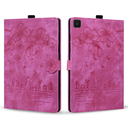 For Samsung Galaxy Tab A7 Lite Cartoon Sakura Cat Embossed Leather Tablet Case(Rose Red) by bashfashion