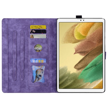 For Samsung Galaxy Tab A7 Lite Cartoon Sakura Cat Embossed Leather Tablet Case(Purple) by bashfashion