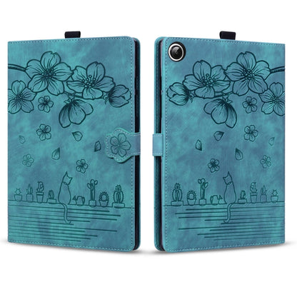 For Samsung Galaxy Tab A11 / A9 Cartoon Sakura Cat Embossed Leather Tablet Case(Green) by bashfashion