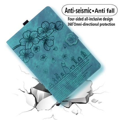 For Samsung Galaxy Tab A11 / A9 Cartoon Sakura Cat Embossed Leather Tablet Case(Green) by bashfashion