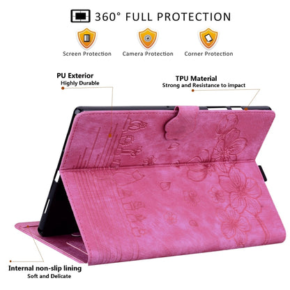 For Samsung Galaxy Tab S9 FE Cartoon Sakura Cat Embossed Leather Tablet Case(Rose Red) by bashfashion