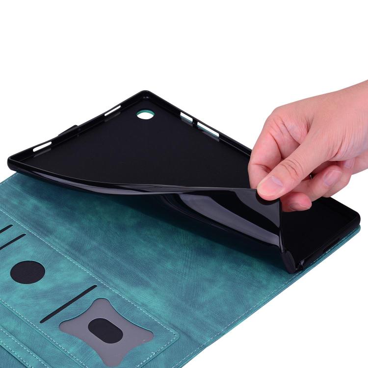 For Samsung Galaxy Tab S10 FE+ Cartoon Sakura Cat Embossed Leather Tablet Case(Green) by bashfashion