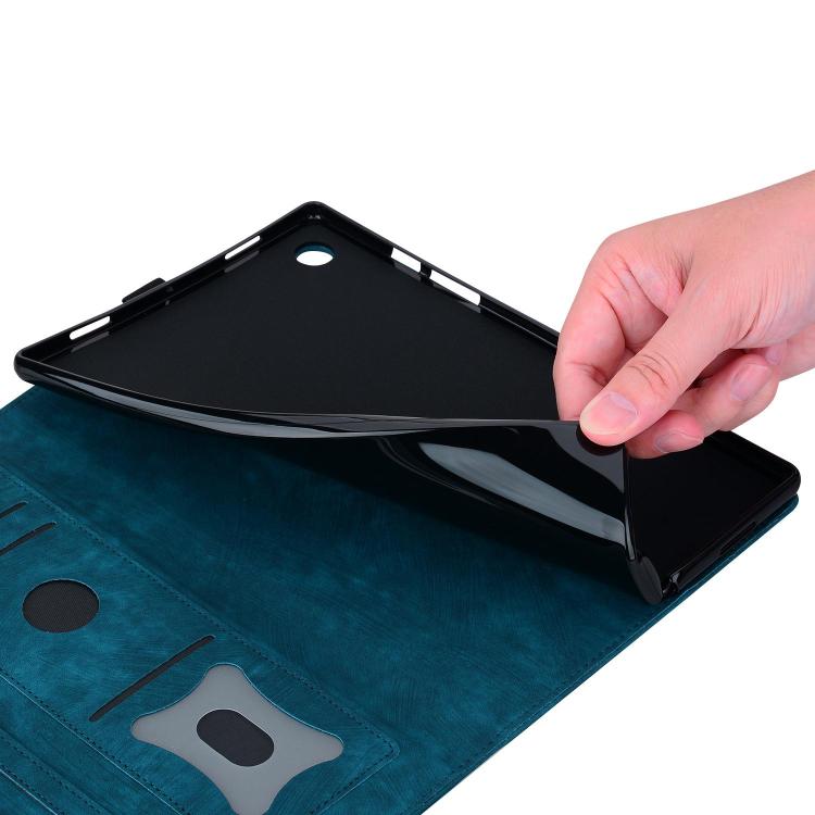 For Samsung Galaxy Tab S10 FE+ Cartoon Sakura Cat Embossed Leather Tablet Case(Blue) by bashfashion