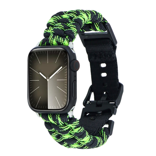 For Apple Watch SE 2023 44mm Paracord Plain Braided Webbing Buckle Watch Band(Black Green) by bashfashion