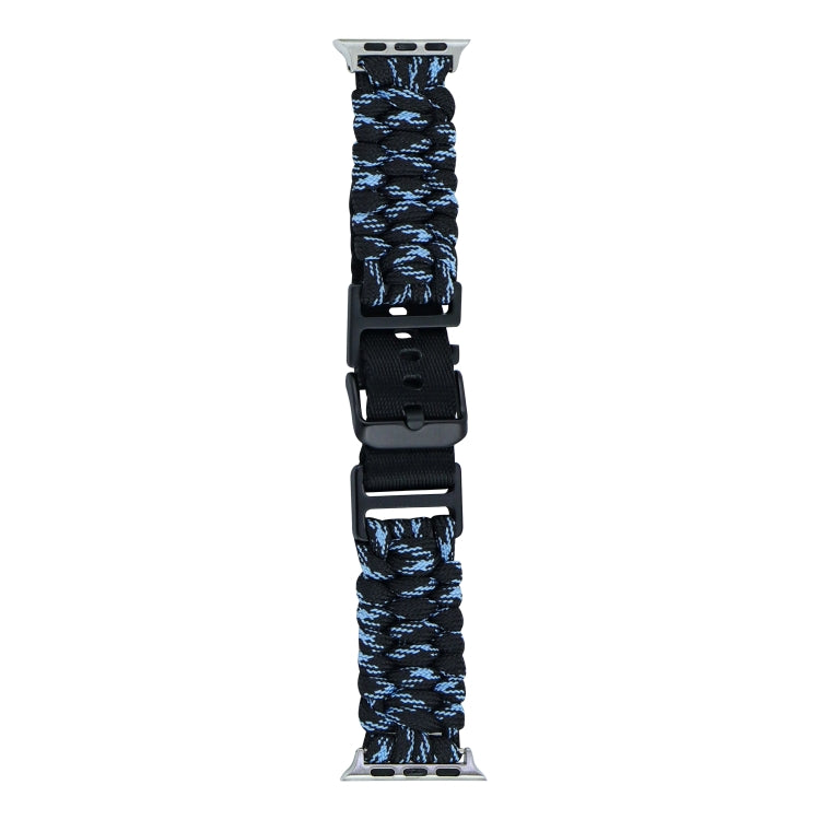 For Apple Watch Series 9 45mm Paracord Plain Braided Webbing Buckle Watch Band(Black Blue) by bashfashion
