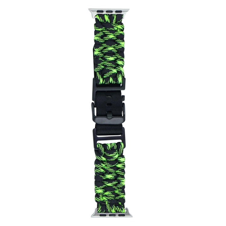 For Apple Watch Series 9 45mm Paracord Plain Braided Webbing Buckle Watch Band(Black Green) by bashfashion