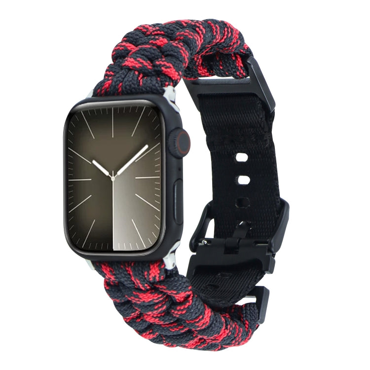 For Apple Watch Series 9 41mm Paracord Plain Braided Webbing Buckle Watch Band(Black Red) by bashfashion