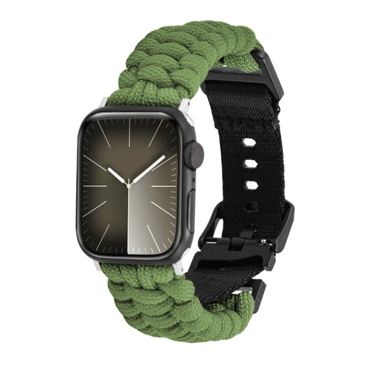 For Apple Watch Series 8 41mm Paracord Plain Braided Webbing Buckle Watch Band(Army Green) by bashfashion