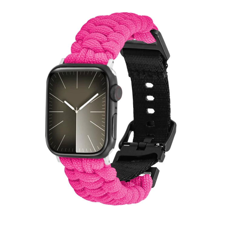 For Apple Watch Series 8 41mm Paracord Plain Braided Webbing Buckle Watch Band(Rose Red) by bashfashion