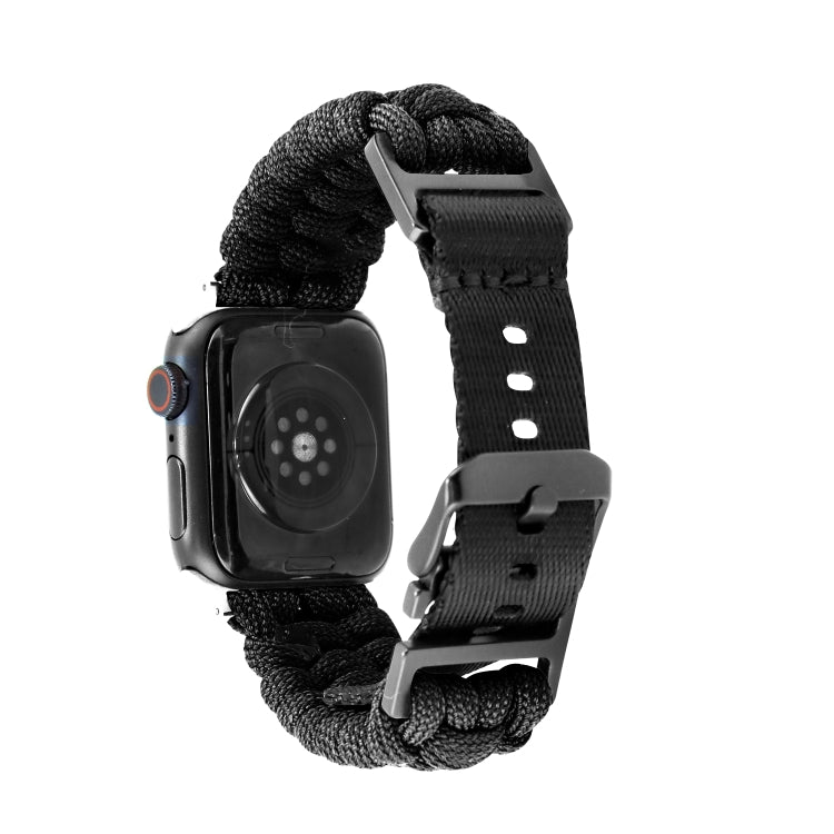 For Apple Watch Series 8 45mm Paracord Plain Braided Webbing Buckle Watch Band(Black) by bashfashion