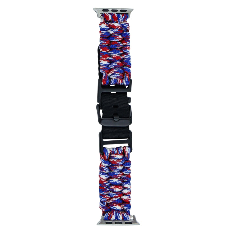 For Apple Watch Series 8 45mm Paracord Plain Braided Webbing Buckle Watch Band(Red White Blue) by bashfashion