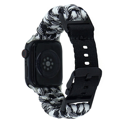 For Apple Watch SE 2022 40mm Paracord Plain Braided Webbing Buckle Watch Band(Black White) by bashfashion