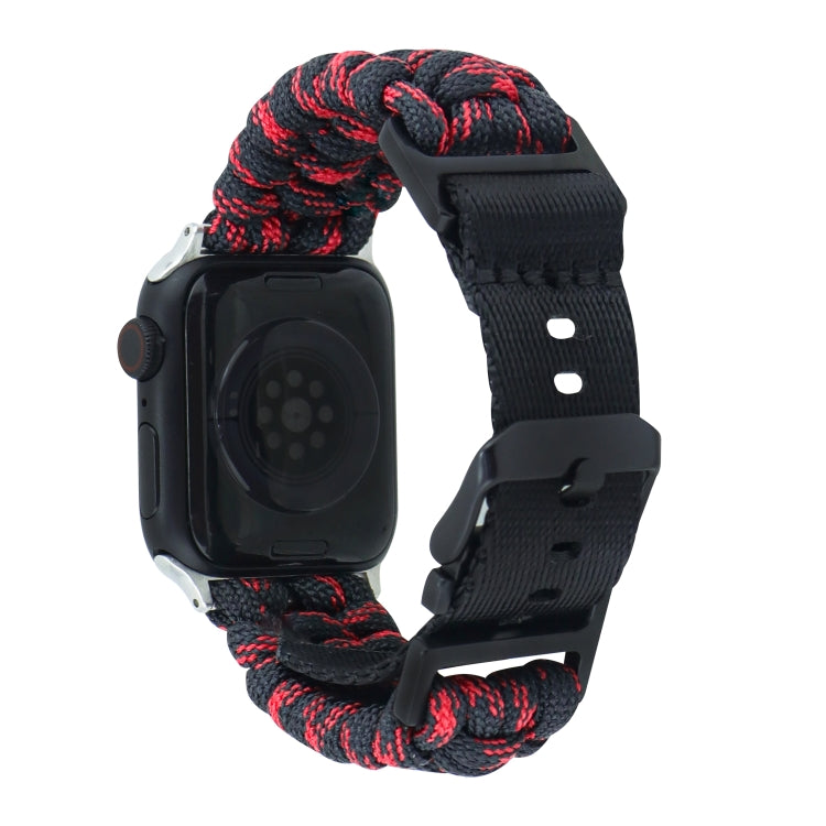 For Apple Watch SE 2022 44mm Paracord Plain Braided Webbing Buckle Watch Band(Black Red) by bashfashion