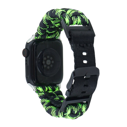 For Apple Watch SE 2022 44mm Paracord Plain Braided Webbing Buckle Watch Band(Black Green) by bashfashion