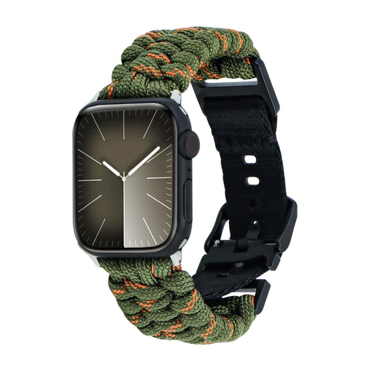 For Apple Watch SE 2022 44mm Paracord Plain Braided Webbing Buckle Watch Band(Army Green Orange) by bashfashion