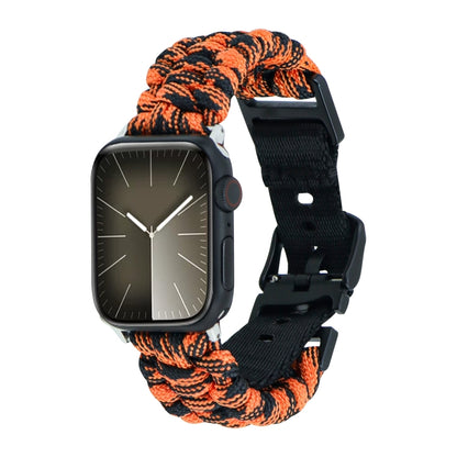 For Apple Watch Series 7 41mm Paracord Plain Braided Webbing Buckle Watch Band(Black Orange) by bashfashion