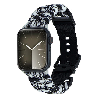 For Apple Watch Series 7 45mm Paracord Plain Braided Webbing Buckle Watch Band(Black White) by bashfashion