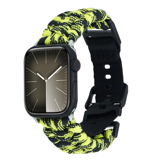 For Apple Watch Series 7 45mm Paracord Plain Braided Webbing Buckle Watch Band(Black Yellow) by bashfashion