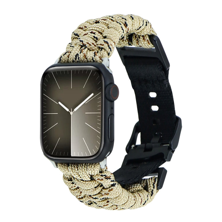 For Apple Watch Series 7 45mm Paracord Plain Braided Webbing Buckle Watch Band(Khaki Camouflage) by bashfashion