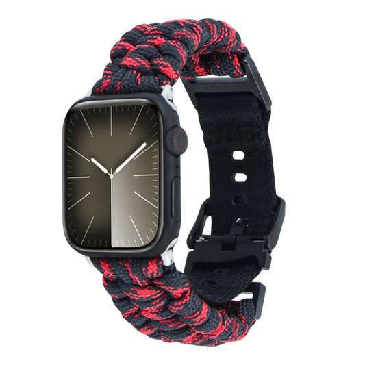 For Apple Watch SE 40mm Paracord Plain Braided Webbing Buckle Watch Band(Black Red) by bashfashion