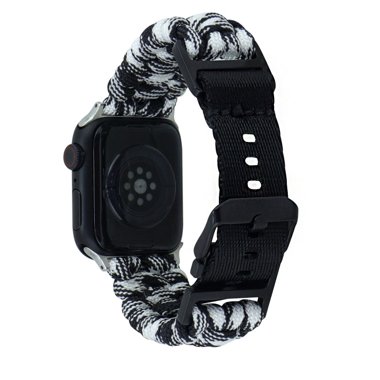For Apple Watch SE 44mm Paracord Plain Braided Webbing Buckle Watch Band(Black White) by bashfashion