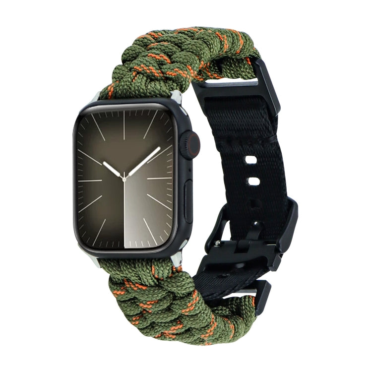 For Apple Watch Series 6 40mm Paracord Plain Braided Webbing Buckle Watch Band(Army Green Orange) by bashfashion