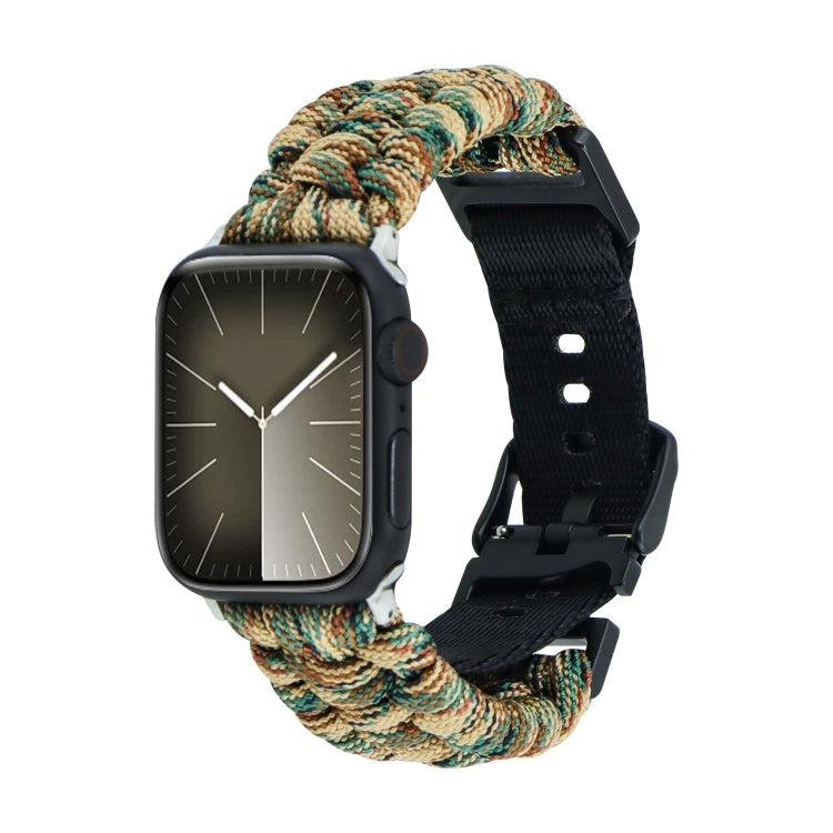 For Apple Watch Series 6 44mm Paracord Plain Braided Webbing Buckle Watch Band(Army Green Camouflage) by bashfashion