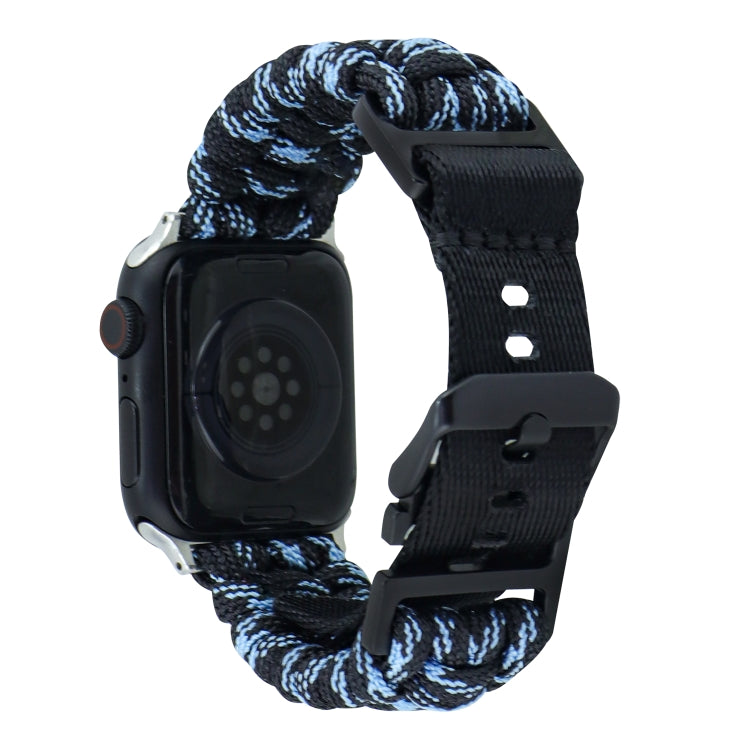 For Apple Watch Series 5 44mm Paracord Plain Braided Webbing Buckle Watch Band(Black Blue) by bashfashion
