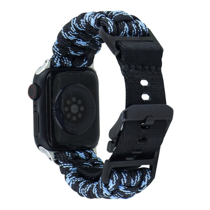 For Apple Watch Series 5 44mm Paracord Plain Braided Webbing Buckle Watch Band(Black Blue) by bashfashion