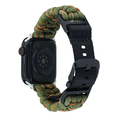 For Apple Watch Series 5 44mm Paracord Plain Braided Webbing Buckle Watch Band(Army Green Orange) by bashfashion